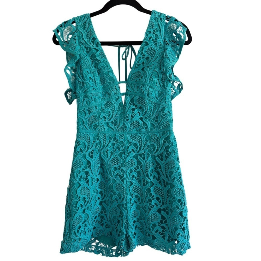 Adelyn Rae Lace Romper X Small Seafoam